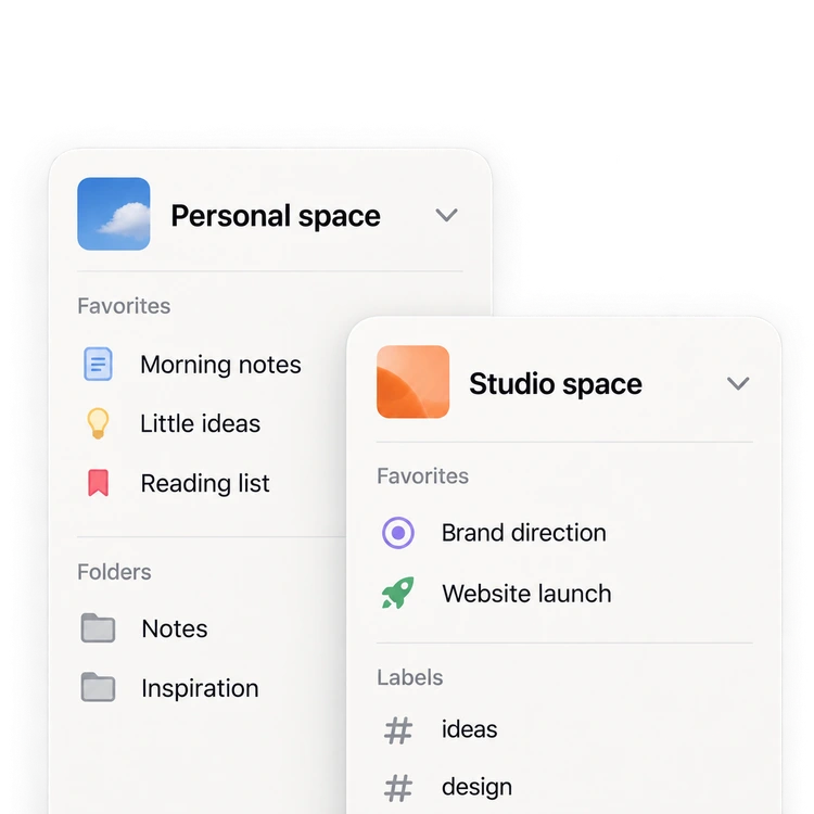 Space to imagine: personal and studio workspaces concept UI